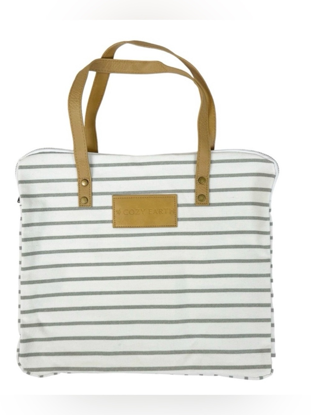 NWT Cozy Earth Striped Tote Leather Staps